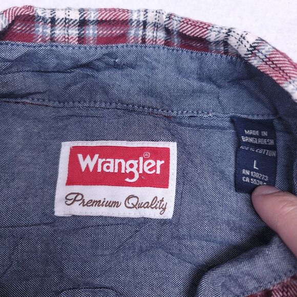 Wrangler Tartan Flannel Casual Button Up Shirt Mens Size Large L Red White - Picture 3 of 10